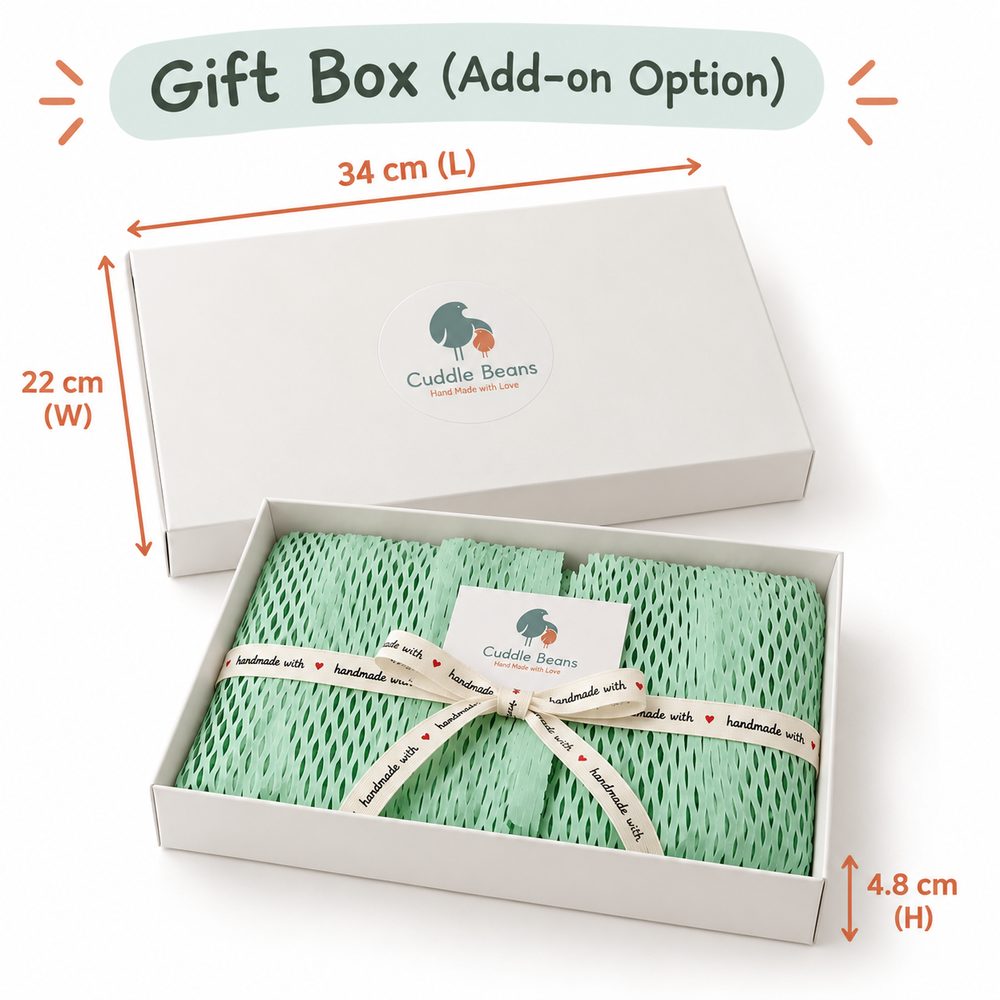 White gift box tied with a ribbon, an add-on for newborn baby gifts and baby shower gifts