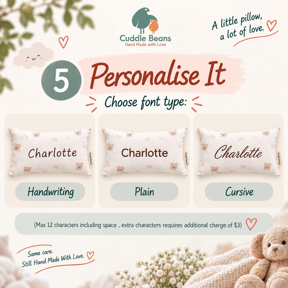 Name font choices for customised gifts with names: Handwriting, Plain and Cursive